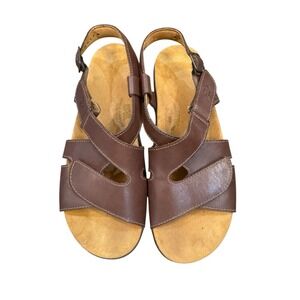 SAS Brown Huggy Cross Strap Leather Tri Pad Comfort Size 10 N